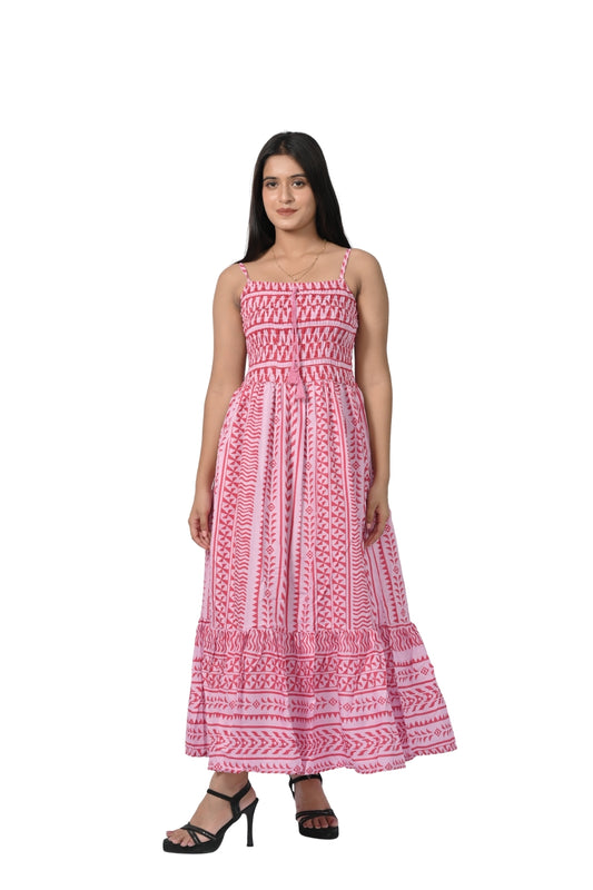 Women’s Pink Printed Sleeveless Maxi Dress