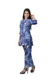 Elegant Blue Floral Print Tunic Set