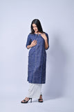 Elegant Indigo Printed Straight Kurti