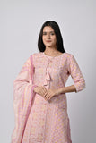 Soft Pink Floral Printed Cotton Kurti with Dupatta