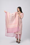 Soft Pink Floral Printed Cotton Kurti with Dupatta