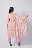 Soft Pink Floral Printed Cotton Kurti with Dupatta
