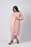 Soft Pink Floral Printed Cotton Kurti with Dupatta