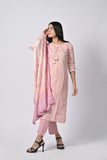 Soft Pink Floral Printed Cotton Kurti with Dupatta