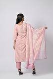 Soft Pink Floral Printed Cotton Kurti with Dupatta