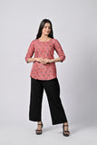 Casual Coral Printed Top with 3/4th Sleeves
