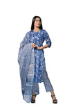 Women’s Blue Printed Cotton Suit Set with Dupatta