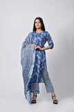 Women’s Blue Printed Cotton Suit Set with Dupatta