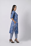 Women’s Blue Printed Cotton Suit Set with Dupatta