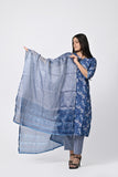 Women’s Blue Printed Cotton Suit Set with Dupatta