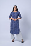 Elegant Indigo Printed Straight Kurti