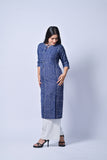 Elegant Indigo Printed Straight Kurti