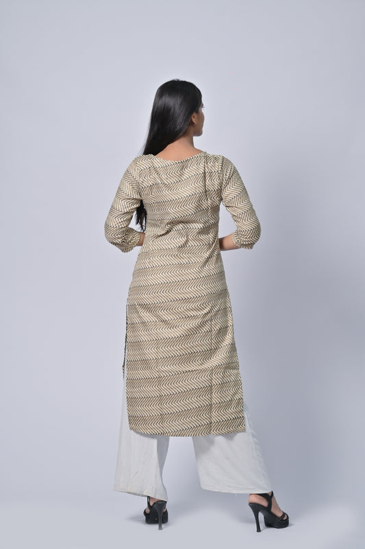 Women’s Beige Printed Straight Kurta