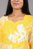 Yellow and White Palm Print Anarkali Suit, Sweetheart Neckline, Ankle Length - Belle Noor