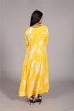 Yellow and White Palm Print Anarkali Suit, Sweetheart Neckline, Ankle Length - Belle Noor