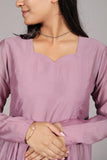 Anarkali Suit, Long Sleeve, Sweetheart Neck, Dusty Pink, Flared Fit - Belle Noor