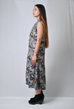 Sleeveless Floral Print Midi Dress, Blue and Grey Pattern, Platform Boots - Belle Noor