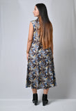 Sleeveless Floral Print Midi Dress, Blue and Grey Pattern, Platform Boots - Belle Noor
