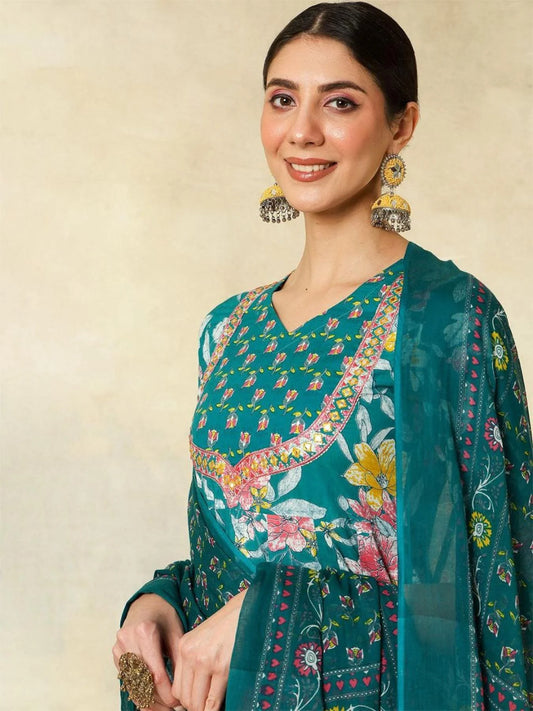 Designer Pure Cotton Anarkali Kurta with Bottom & Dupatta