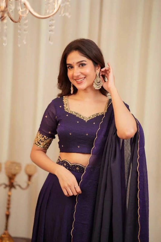 Purple Diamond Crush Silk Lehenga with Flairy Ruffles for Party Collection