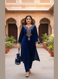 Royal Blue Viscose Velvet Top and Pant Set
