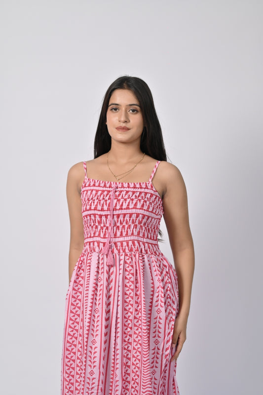 Women’s Pink Printed Sleeveless Maxi Dress