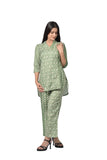 Stylish Green Floral Printed Tunic & Pants Set