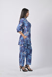 Elegant Blue Floral Print Tunic Set