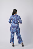 Elegant Blue Floral Print Tunic Set