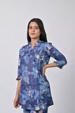 Elegant Blue Floral Print Tunic Set