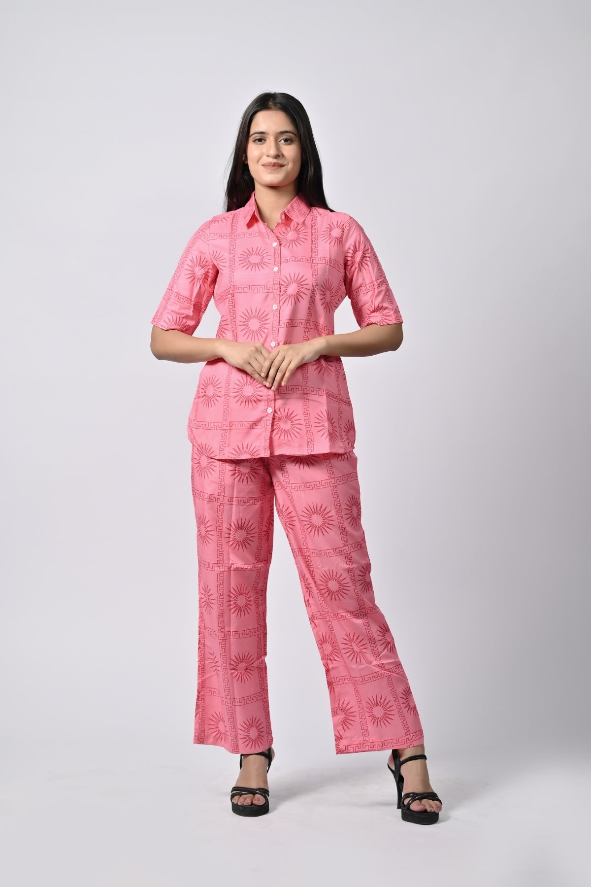 Soft Pink Printed Tunic and Pants Set