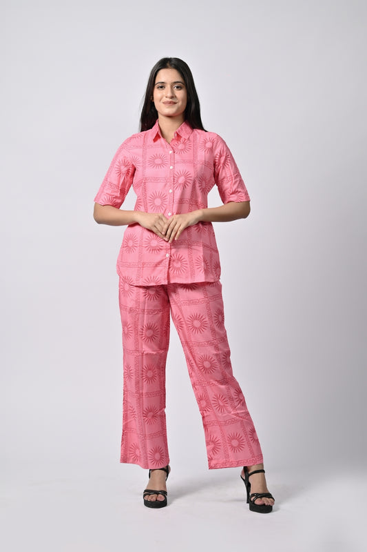Soft Pink Printed Tunic and Pants Set