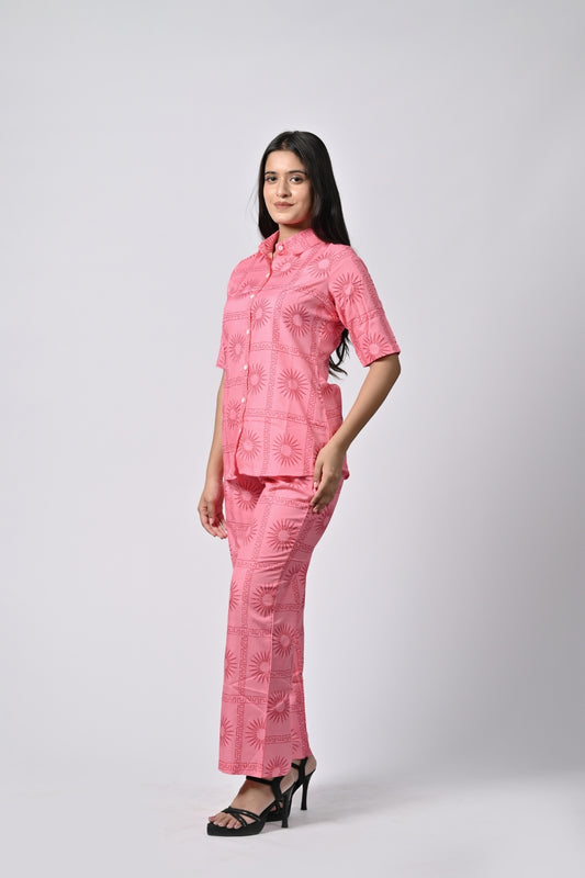 Soft Pink Printed Tunic and Pants Set