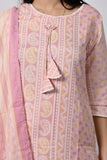 Soft Pink Floral Printed Cotton Kurti with Dupatta
