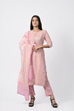 Soft Pink Floral Printed Cotton Kurti with Dupatta