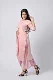 Soft Pink Floral Printed Cotton Kurti with Dupatta