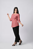Casual Coral Printed Top with 3/4th Sleeves