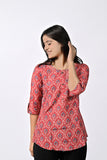 Casual Coral Printed Top with 3/4th Sleeves