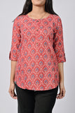 Casual Coral Printed Top with 3/4th Sleeves