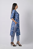 Women’s Blue Printed Cotton Suit Set with Dupatta