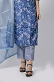 Women’s Blue Printed Cotton Suit Set with Dupatta