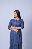 Elegant Indigo Printed Straight Kurti