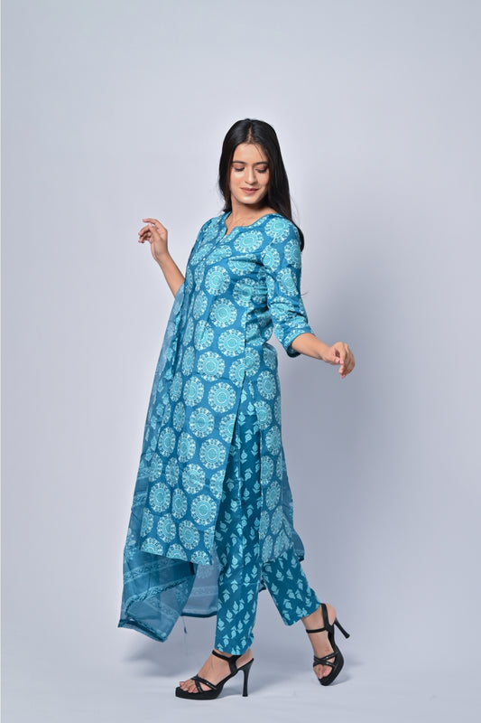 Elegant Blue Printed Salwar Kameez Set