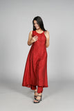 Sleeveless Button-Down Red Kurti - Belle Noor