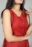 Sleeveless Button-Down Red Kurti - Belle Noor