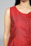 Sleeveless Button-Down Red Kurti - Belle Noor