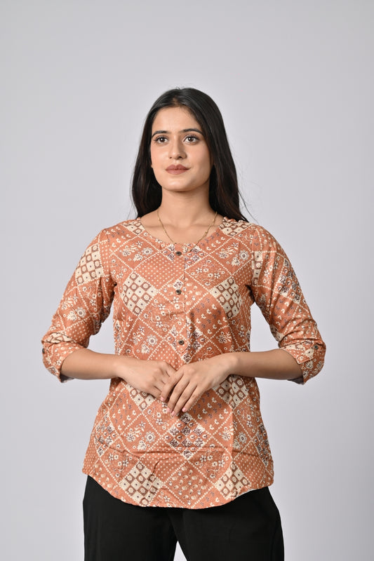 Elegant Printed Top with Button Closure