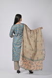 Women’s Green Floral Cotton Suit Set with Printed Dupatta