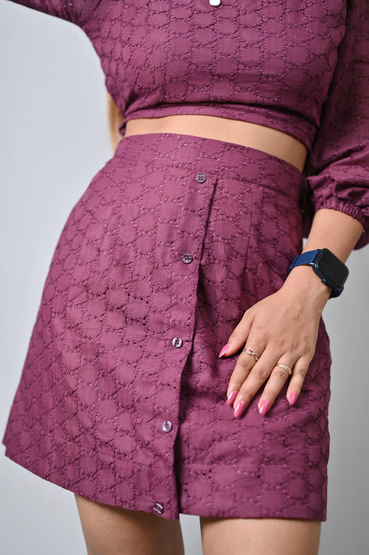 Wine Color Dress with 3/4 Balloon Sleeve - Belle Noor