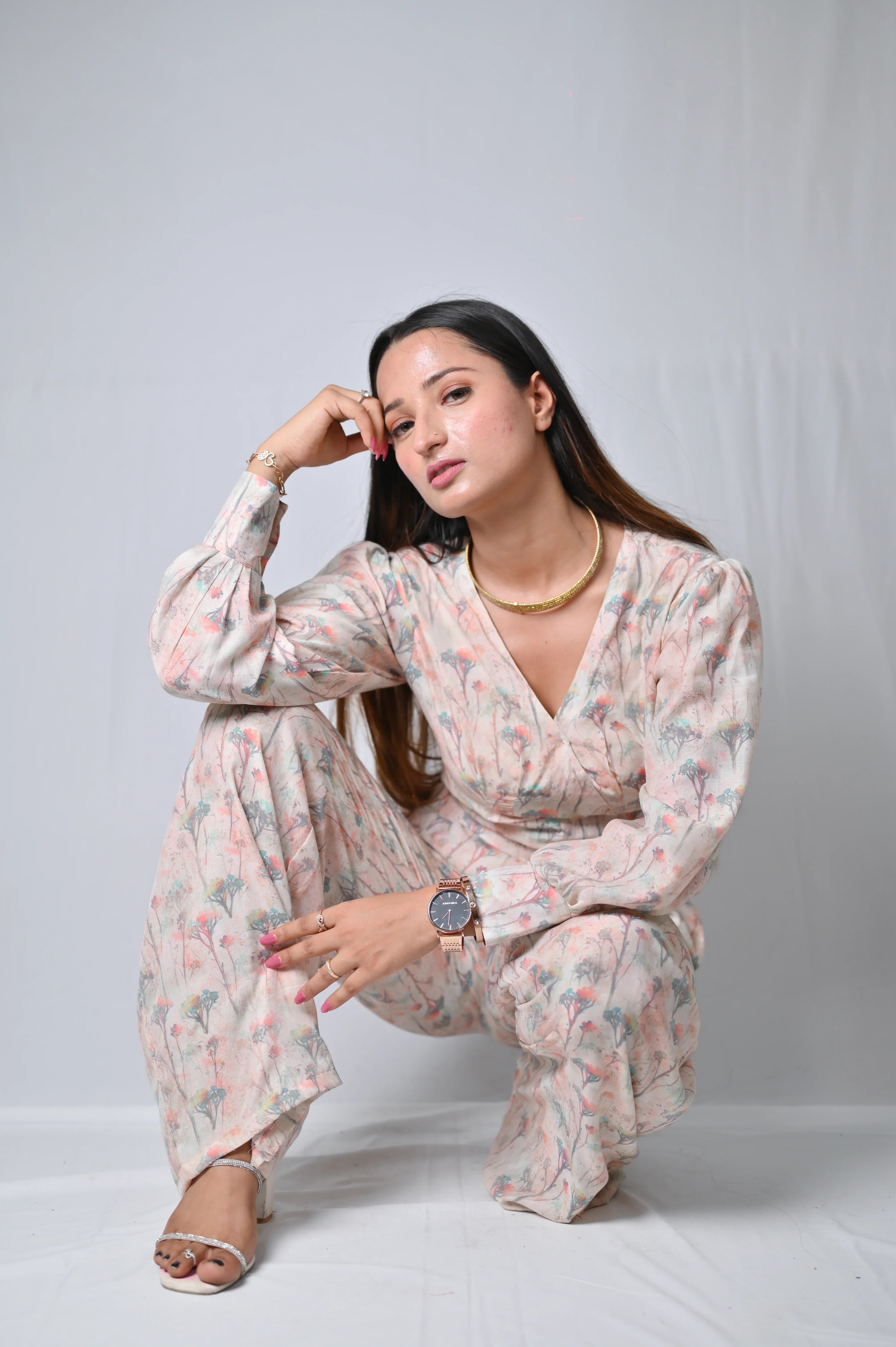 Muslin Silk Printed Top Crop - Belle Noor